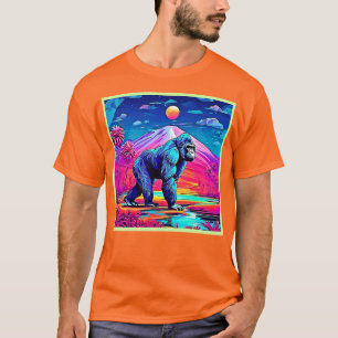 Vibrant Neon Gorilla in a Surreal Jungle Scene T-Shirt