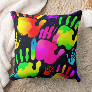 Vibrant Neon Handprint Art Cushion