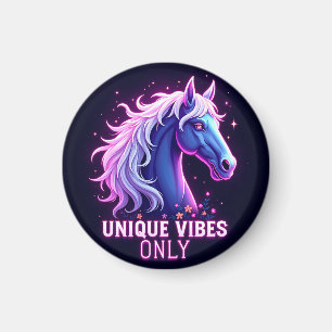 Vibrant Neon Horse Illustration with Unique Text Magnet