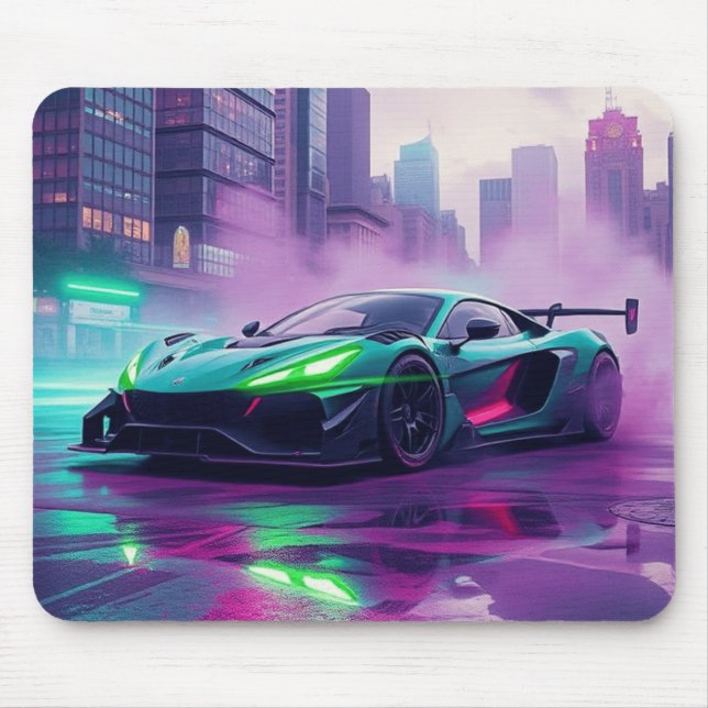 Vibrant Neon Hyper Car Mousepad  (Front)