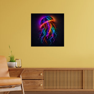 Vibrant Neon Jellyfish with Electric Tendrils Wall Poster