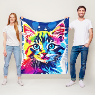 Vibrant Neon Kitty Art Fleece Blanket