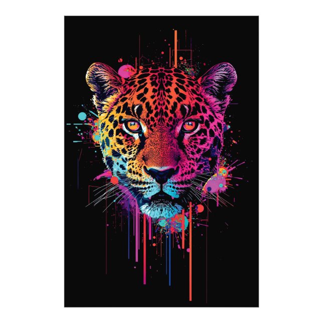 Vibrant Neon Leopard Metal Wall Art (Front)