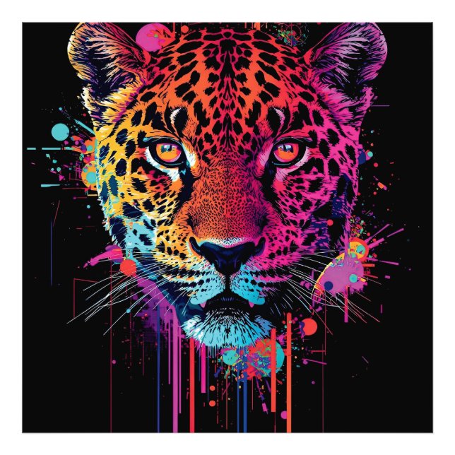 Vibrant Neon Leopard Metal Wall Art (Front)