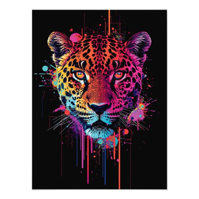 Vibrant Neon Leopard Wall Art (Front)