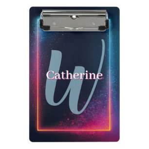 Vibrant Neon Light Frame with Custom Name Mini Clipboard
