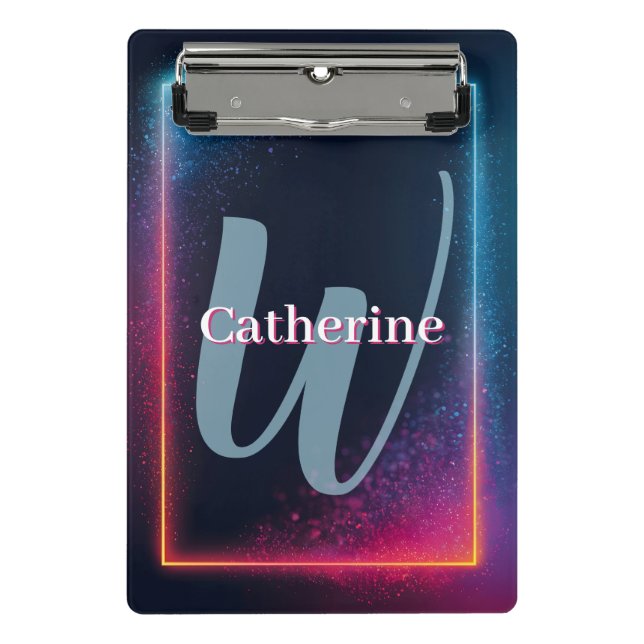 Vibrant Neon Light Frame with Custom Name Mini Clipboard (Front)