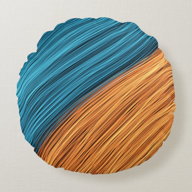 Vibrant Neon Light Strands of Blue and Orange Round Cushion (Front)