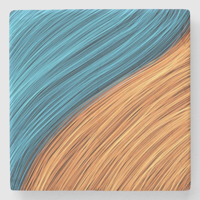Vibrant Neon Light Strands of Blue and Orange Stone Coaster (Front)