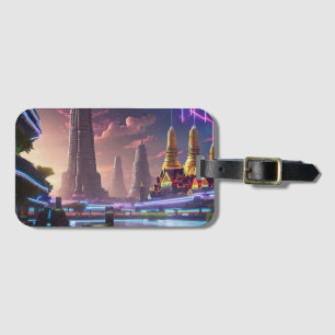 Vibrant Neon Lights of Cyberpunk Bangkok  Luggage Tag