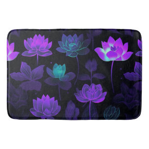 Vibrant Neon Lotus Flower Pattern Bath Mat