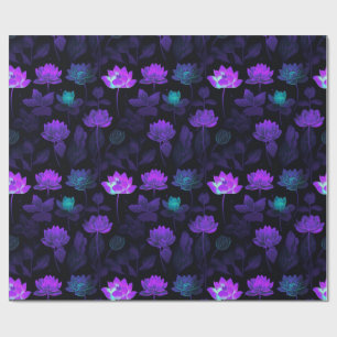 Vibrant Neon Lotus Flower Pattern Wrapping Paper