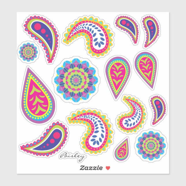 Vibrant Neon Modern Paisley & Mandalas (Sheet)