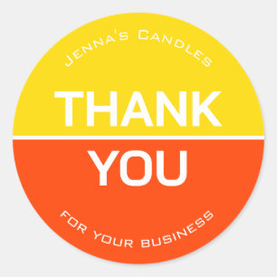 Vibrant Neon Orange Yellow Company Name Thank You Classic Round Sticker