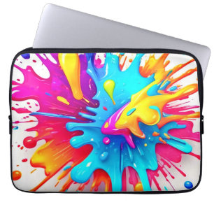 Vibrant Neon Paint Splash Art Laptop Sleeve