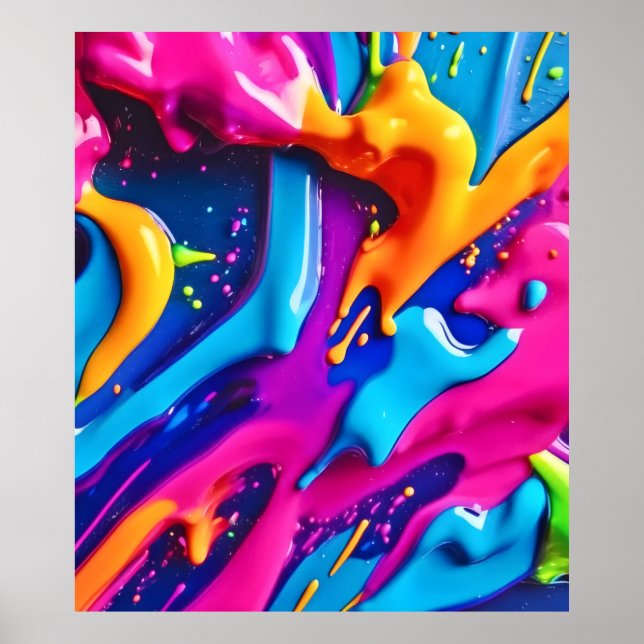 Vibrant Neon Paint Splatter Abstract Poster (Front)