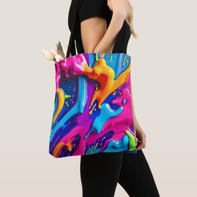 Vibrant Neon Paint Splatter Abstract Tote Bag (Close Up)