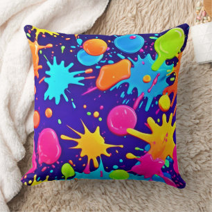 Vibrant Neon Paint Splatter Art Cushion
