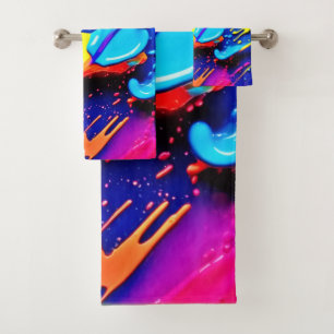 Vibrant Neon Paint Splatter Artwork Bath Towel Set