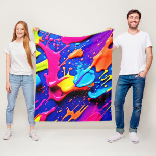 Vibrant Neon Paint Splatter Artwork Fleece Blanket