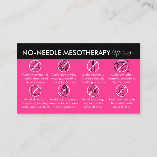 Vibrant Neon Pink No-Needle Mesotherapy Aftercare Business Card (Back)