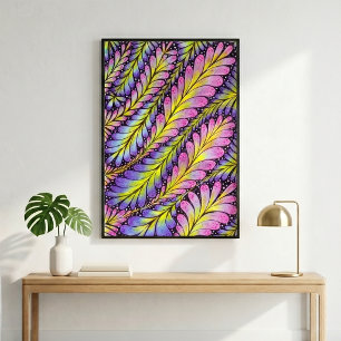 Vibrant Neon Pink Purple Abstract Leaf Pattern Poster