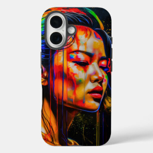 Vibrant Neon Portrait – Abstract Expressionist Art iPhone 16 Case
