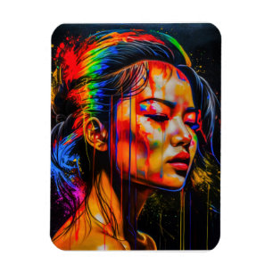 Vibrant Neon Portrait – Abstract Expressionist Art Magnet