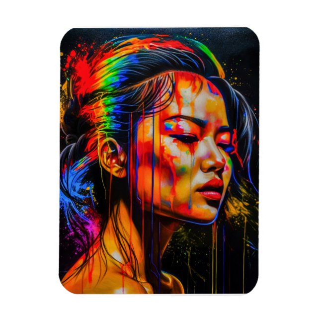 Vibrant Neon Portrait – Abstract Expressionist Art Magnet (Vertical)