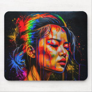 Vibrant Neon Portrait – Abstract Expressionist Art Mouse Mat