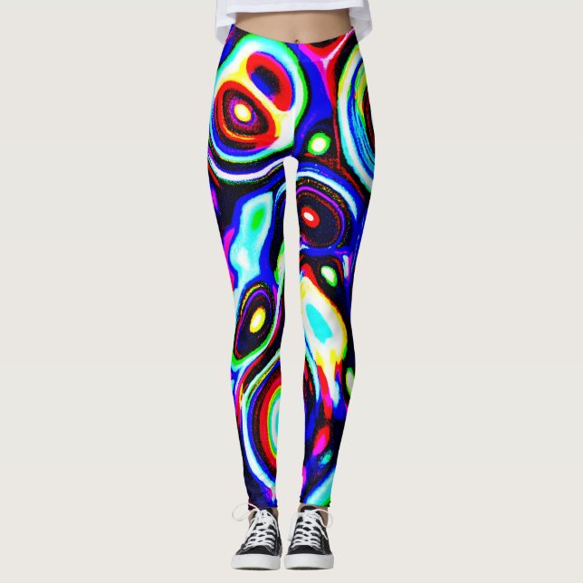 Vibrant Neon Pulse Pattern Leggings (Front)
