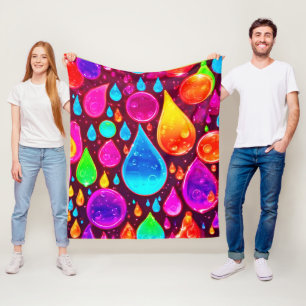 Vibrant Neon Raindrops Art Fleece Blanket