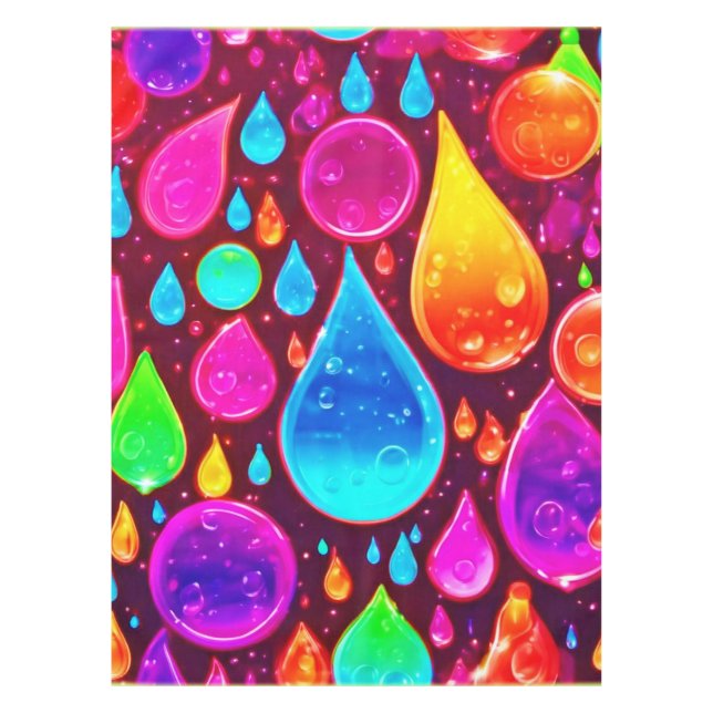 Vibrant Neon Raindrops Art Tablecloth (Front)