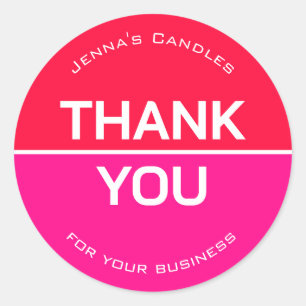 Vibrant Neon Red Pink Company Name Thank You  Classic Round Sticker