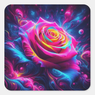 Vibrant Neon Rose Square Sticker