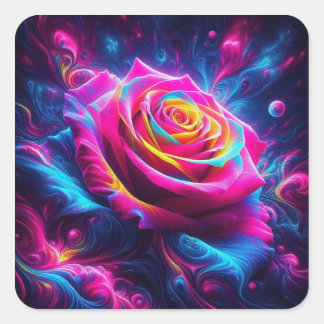 Vibrant Neon Rose Square Sticker