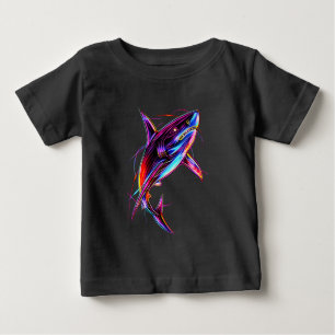 Vibrant Neon Shark Modern Digital Ocean Baby T-Shirt