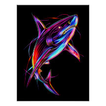 Vibrant Neon Shark Modern Digital Ocean