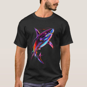 Vibrant Neon Shark Modern Digital Ocean T-Shirt