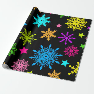 Vibrant Neon Snowflake Pattern Wrapping Paper