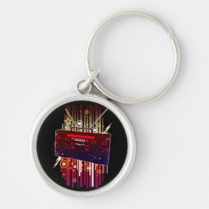 Vibrant Neon Speaker Art with Retro Sound Key Ring