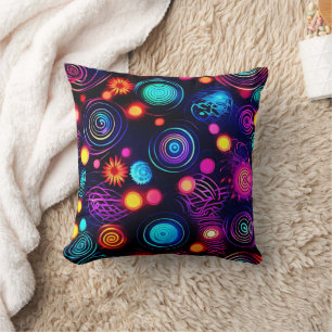 Vibrant Neon Spiral and Dot Art Cushion