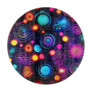 Vibrant Neon Spiral and Dot Art Cutting Board