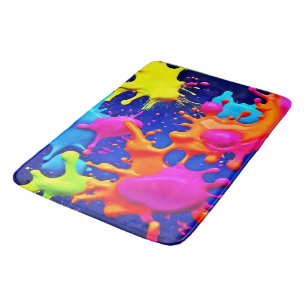 Vibrant Neon Splashes on Dark Canvas Bath Mat