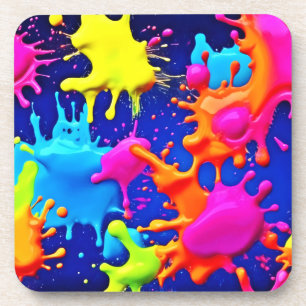 Vibrant Neon Splashes on Dark Canvas Coaster