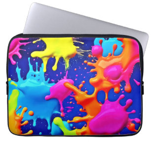 Vibrant Neon Splashes on Dark Canvas Laptop Sleeve