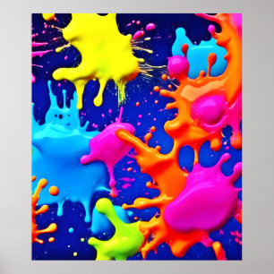 Vibrant Neon Splashes on Dark Canvas Poster