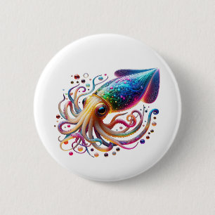 Vibrant Neon Squid – Glowing Colorful Deep Sea Cre 6 Cm Round Badge