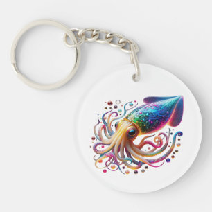 Vibrant Neon Squid – Glowing Colorful Deep Sea Cre Key Ring