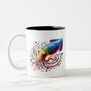 Vibrant Neon Squid – Glowing Colorful Deep Sea Cre Two-Tone Coffee Mug